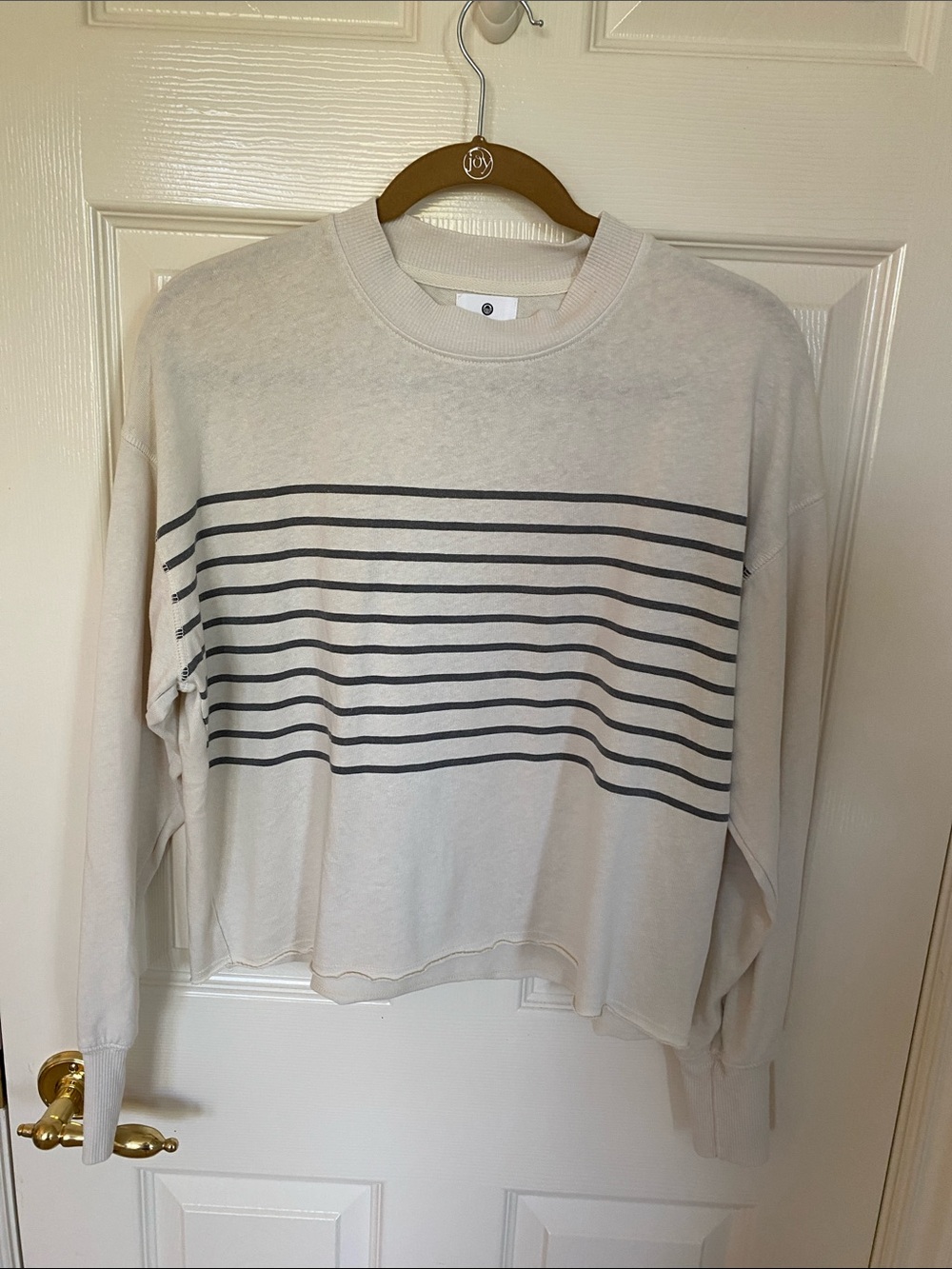 Sundry Cream Crewneck Sweatshirt with Black Stripes
